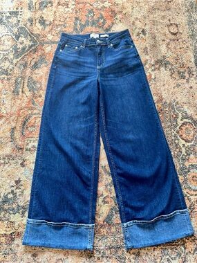 LOGO by Lori Goldstein Dark Blue Wide-Leg Cuffed Jeans